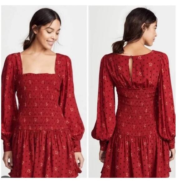 Free People Red Ruby Combo Two Faces Smocked Mini Dress Size Small - Picture 14 of 14